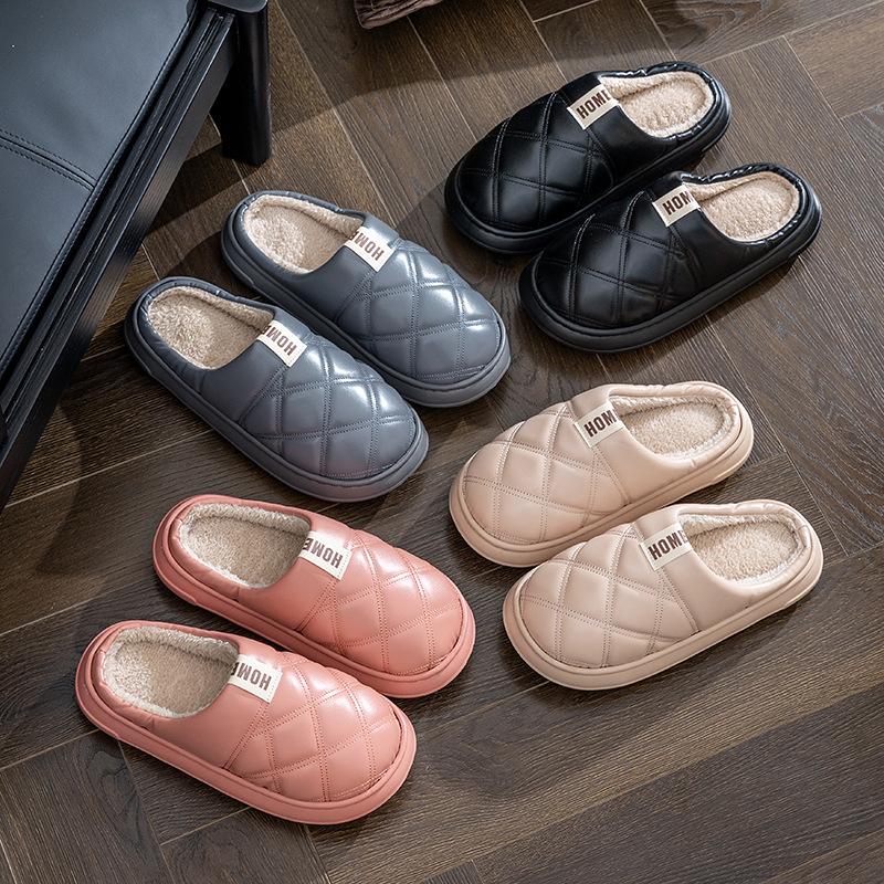 Waterproof Thermal Cotton Slippers Autumn and Winter Velvet Non-slip Thick Bottom Home Couple Household Cotton Slippers