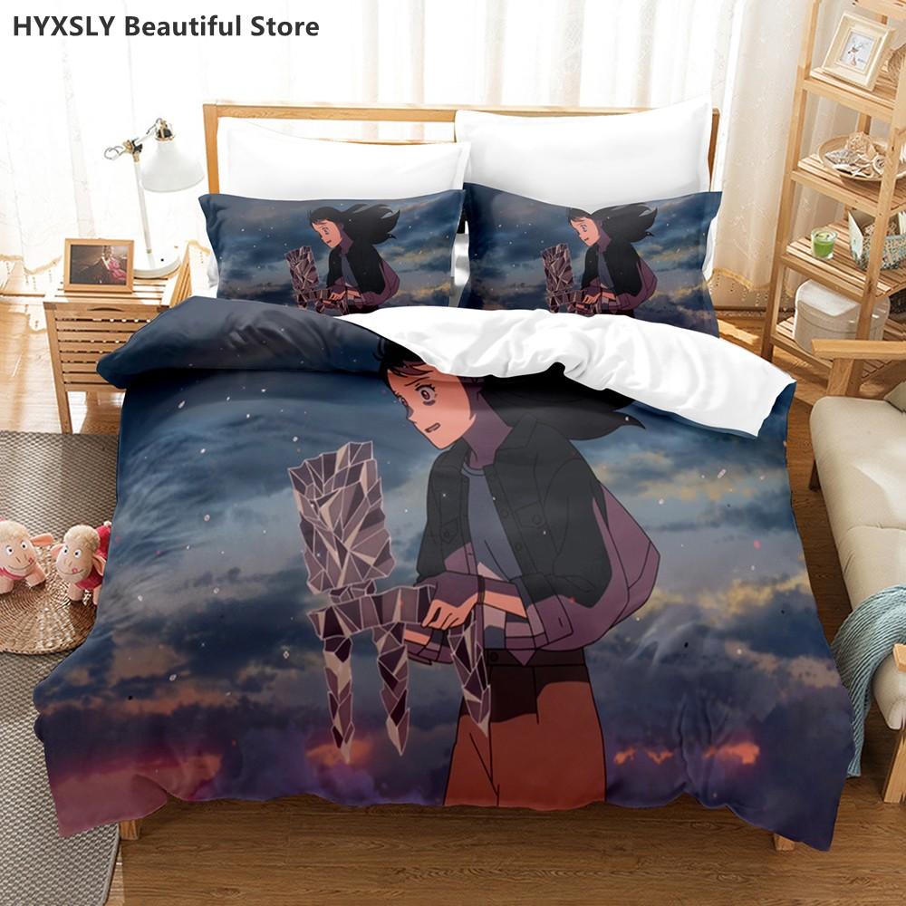 Suzume No Tojimari Bedding Set 3D Anime Polyester Quilt Cover Pillowcases Queen King For Kids Gift Cute Anime Duvet Cover Sets