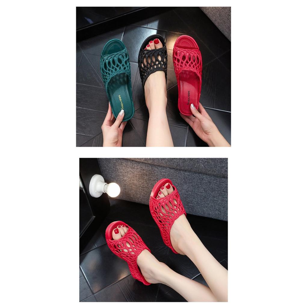 Damenmode Keilabsatz Sandalen - Offene Zehen Dicksohlige Schuhe mit Atmungsaktivem PVC-Material, Bequem für Sommer Freizeitkleidung, Riemchensandalen