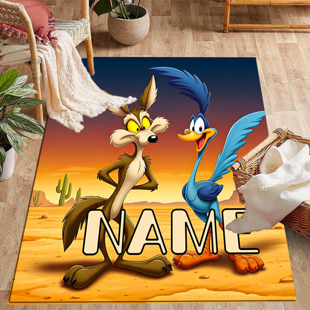Looney Roadrunner Coyote Adventure Customized Name Carpet Design for Dining Room Entryway Dormitory Game Room Antislip Carpet Decorate Offices