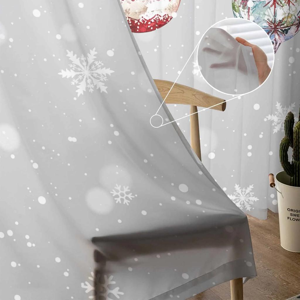 Christmas Poinsettia Berries Fir Leaves Sheer Curtains for Living Room Decoration Window Curtains Kitchen Tulle Voile Curtains