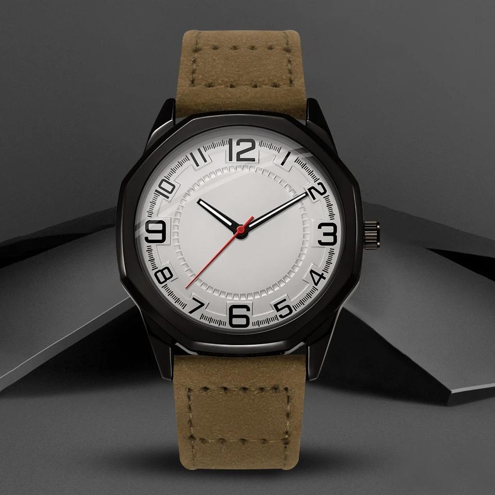 

Мужские кварцевые часы Простые деловые часы с ремешком из ПУ кожи Кварцевые часы Спортивные наручные часы кофейный