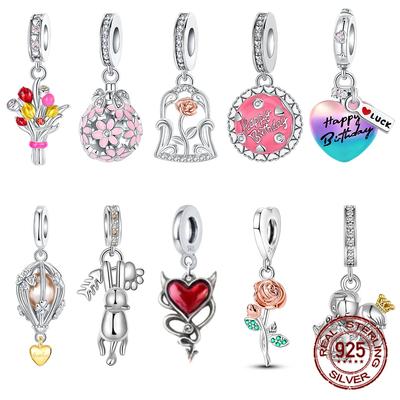 Kupfer Blume Geburtstagsgeschenk Anhänger Charms Perlen Passen Original Armbänder Feiner DIY Schmuck Für Frauen Geschenk