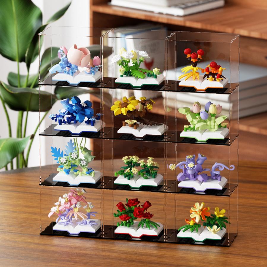 Creative Plastic Flowers Book Series Micro Building Blocks Educational Kids Toys Desktop Decoration Gift for Mother's Day