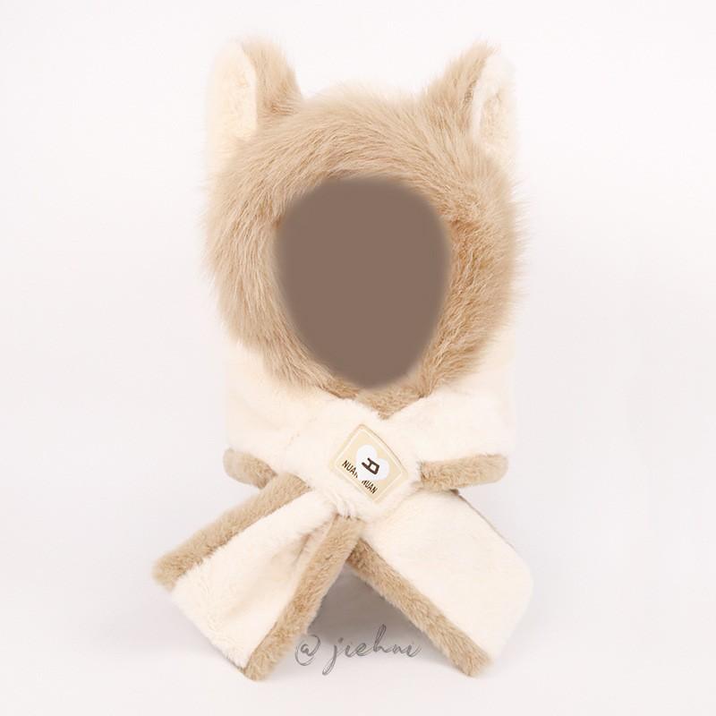 Mütze und Schal integriert Damen Winter vielseitig niedlich Plüschmütze koreanische Version Feuerfuchs Ohren verdickt winddicht Kapuze Tide
