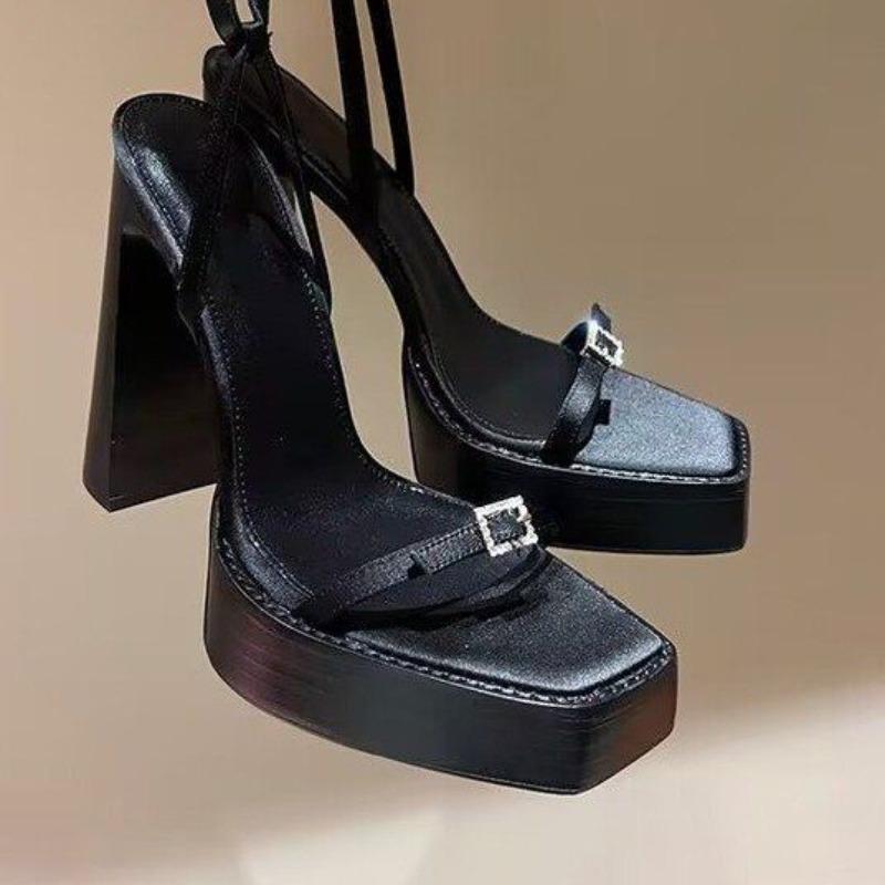 Fashion Hot Selling 2025 New Summer Female Sandal High Heels Espadrilles Platform Buckle Strap  High-heeled Lacquered Fashion Rhinestone