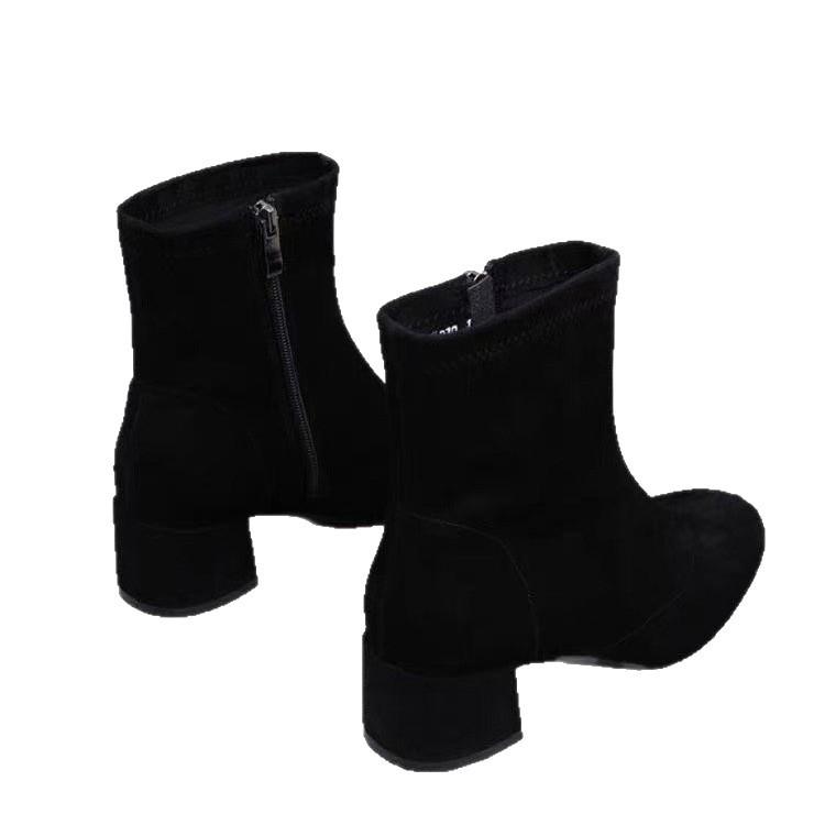 Square Martin Boots Skinny Boots 2025 Spring and Autumn New Versatile Suede Ankle Boots Socks Boots High Heel French Short Boots