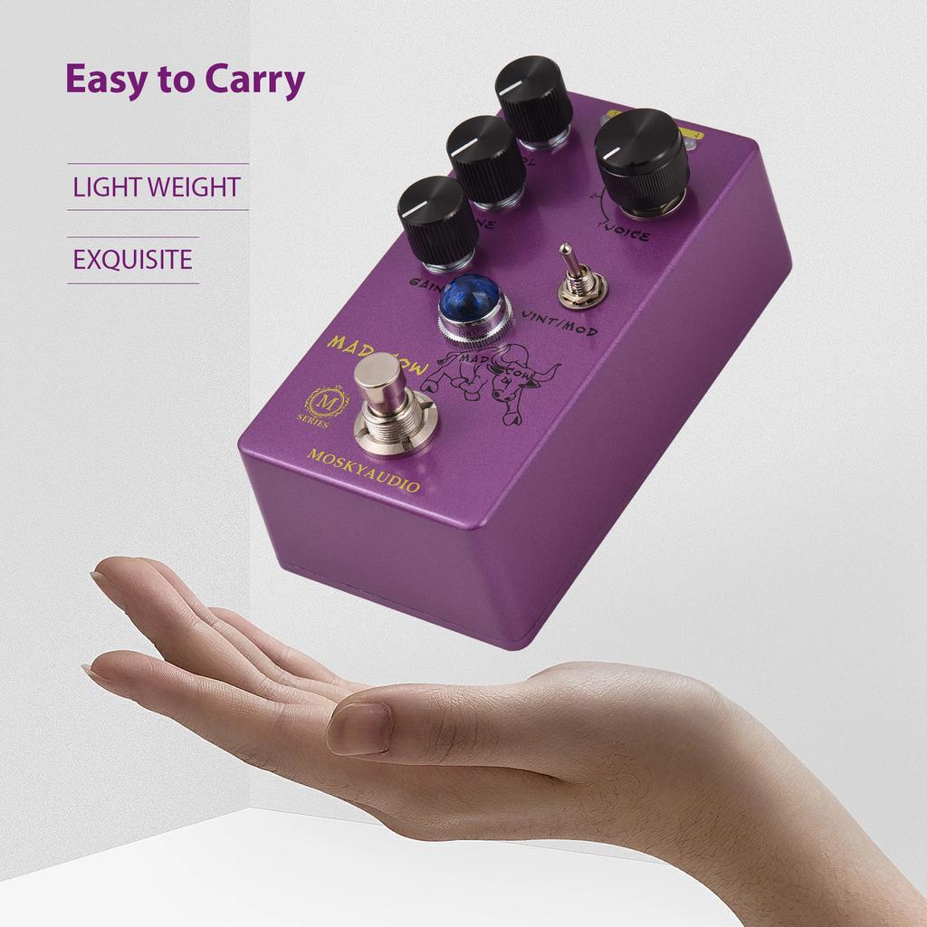 MOSKYAUDIO MAD COW Guitar Distortion Effects Pedal GAIN/VOL/TONE/VINT/MOD/4-Mode Knob DC 9V 6.35mm