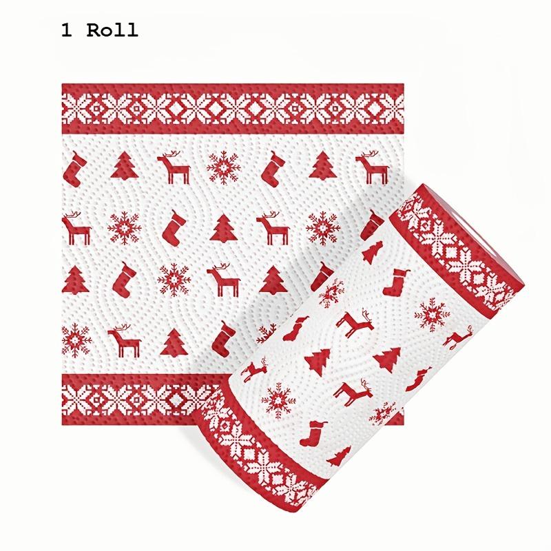 

3/1RollsChristmas Kitchen Paper Rolls, Dual-Use Wet & Dry Washable Rags - for Home, Dishwashing, Wiping - Christmas Theme Rolls