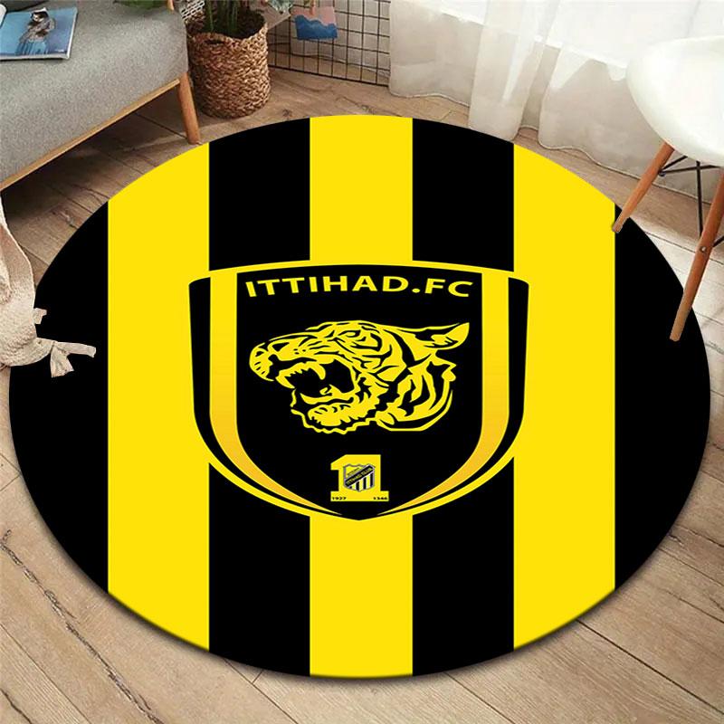 Al-Ittihad FC Round Area Rug,Carpet Rug for Living Room Bedroom Sofa Playroom Decor,Non-slip Floor Mat
