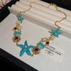 New Starfish Shell Pendant Chain Necklace Shining Retro Temperament Boho Choker Jewelry Bead Pearl Necklace Female Fashion