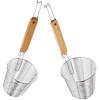 2pcs Kitchen Spider Strainer, Mesh Pasta Basket with Wooden Handle Stainless Steel Mesh Strainer Basket Mesh Spider Strainer for Pasta, Noodles,