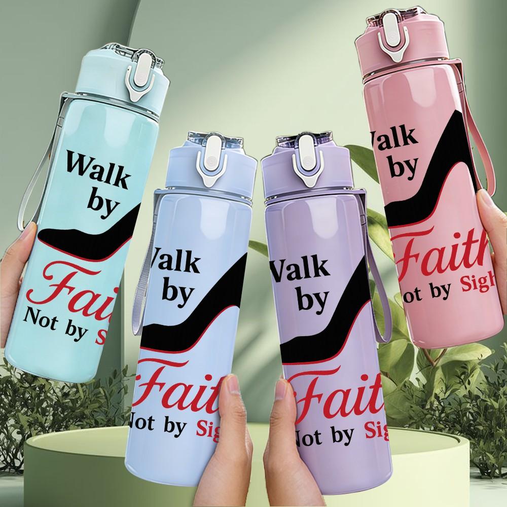 1PC Walk By Faith High Heel Shoe 750ml Color Plastic Sports Water Bottle Leakproof Flip Straw Lid Suitable for Sports Office Home Use