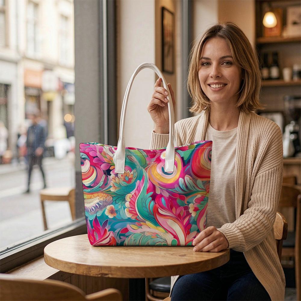 Colorful Floral Print Tote Bag for Women Daily Use Casual Fashion Shoulder Bag