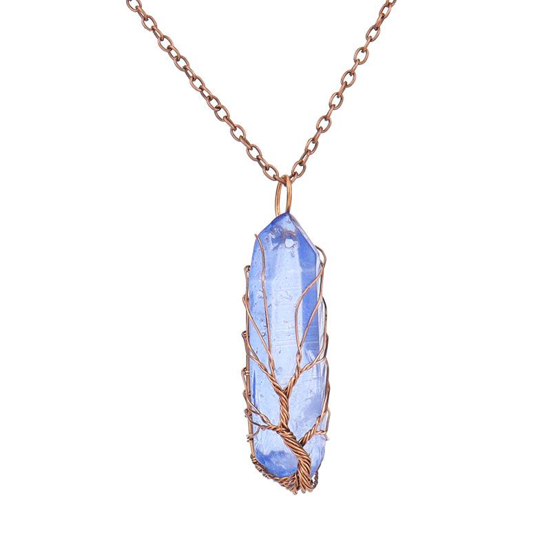 Vintage Hand-Wound Colorful Crystal Stone Necklace, Crystal Pillar Life Tree Necklace N523