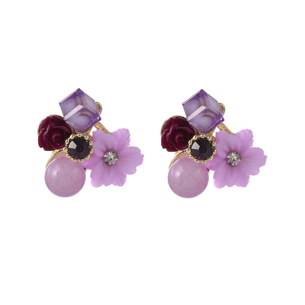 Elegant Purple Crystal Flower Earrings - S925 Sterling Silver Studs, Niche Design, Retro Women's Fashion Accessory