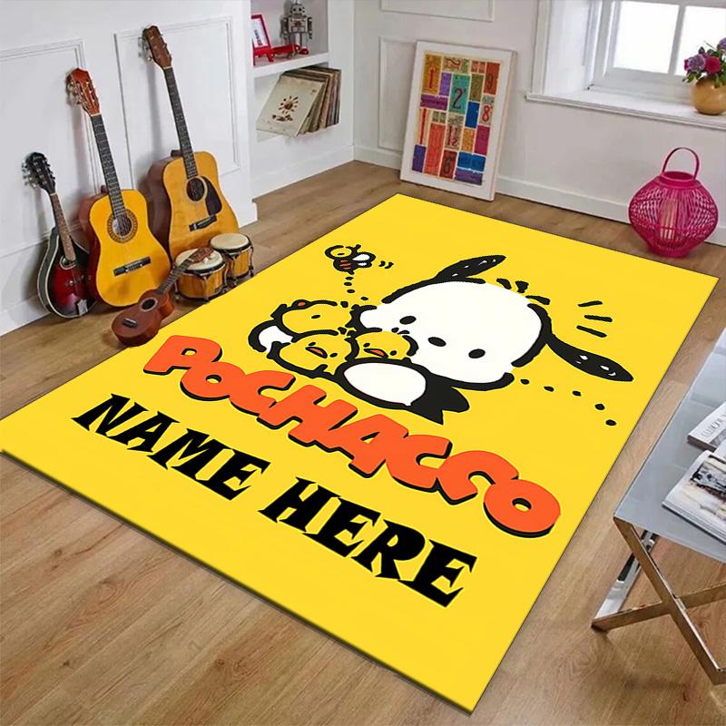 Custom Pochacco Mat Personalized Name, Polyester Washable Indoor Entryway Rug, Gift for Christmas, Easter, Thanksgiving Day