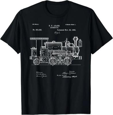 Vintage Patent Print 1886 Locomotive Steam Train Gift TShirt 100 Cotton ONeck Short Sleeve Casual Mens Tshirt Size S3XL