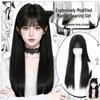 Erstaunliche Vollkopfperücke im Manga-Stil für Damen - Realistischer Pony, JK Schwarz Lang Gerade, Voluminöser Natürlicher Look.