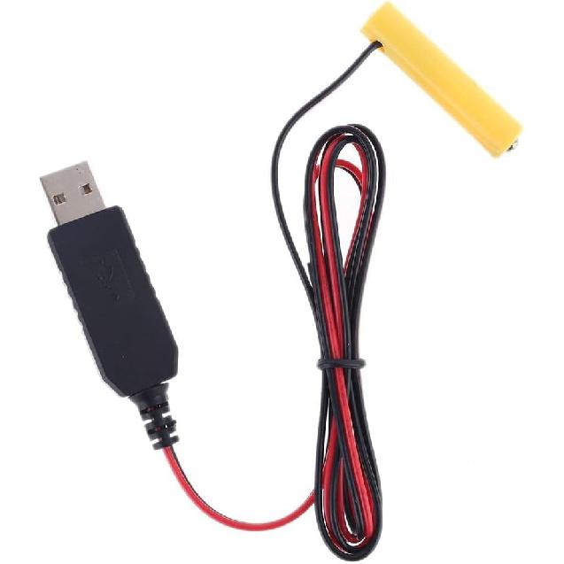 1m AA Battery Eliminator Power Supply Adapter, USB Power Supply Cable Replace 6V for Clocks Toys (6V) 1.5V