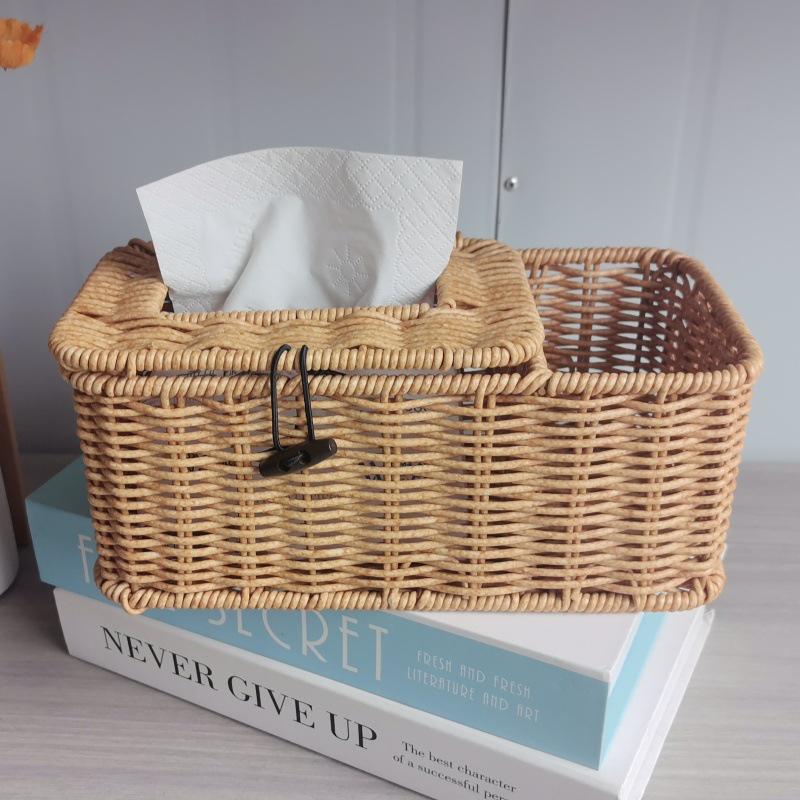 Waterproof Rattan Woven Tissue & Remote Storage Box for Living Room or Bathroom
