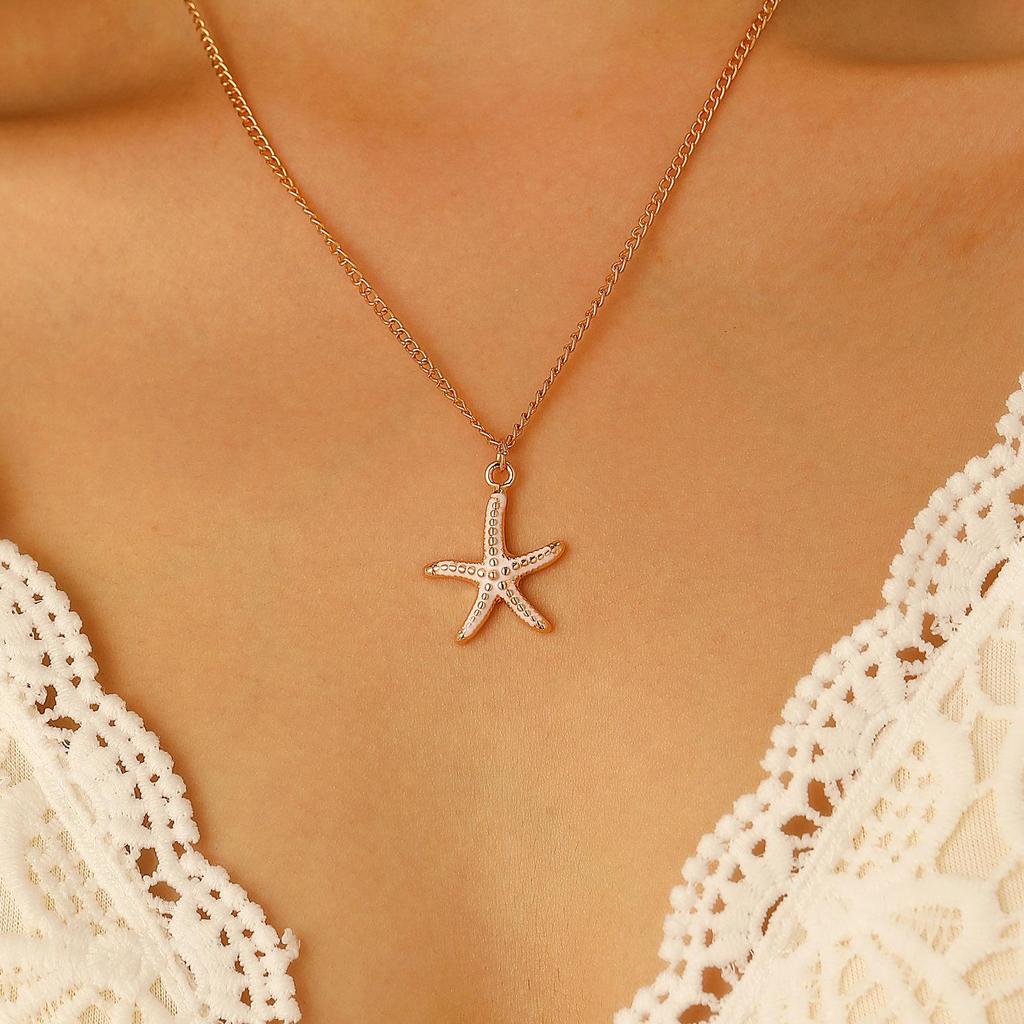 European & American Starfish Earring & Necklace Set: Fashionable Double-Layer Jewelry for Women - Perfect Summer Beach Accessory