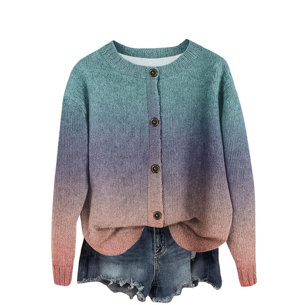 Women's Vintage Knit Button Gradient Print Cardigan Jacket