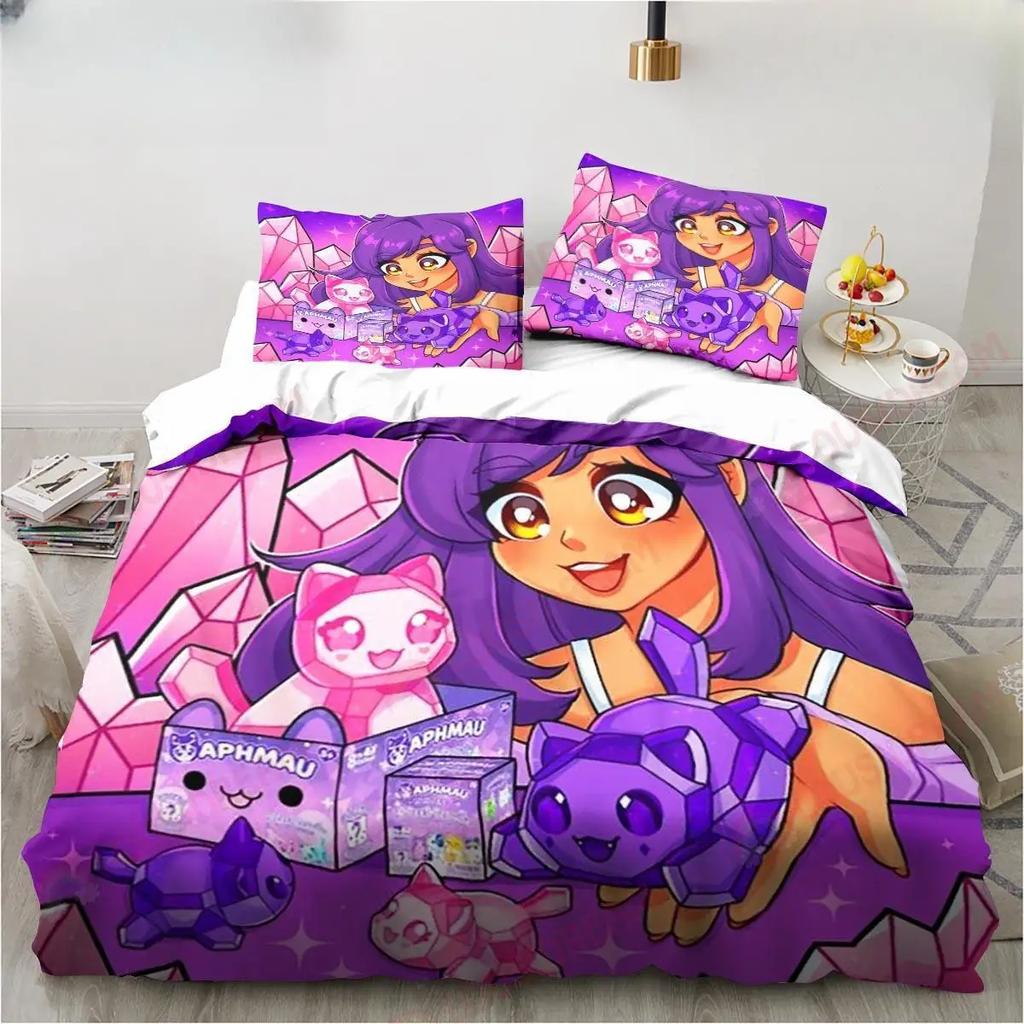 New Cartoon Game Cute Aphmau with Wings Bedding Set Sheet King Twin Double Child Bedding Set Mircofiber or Polyester Duvet Cover
