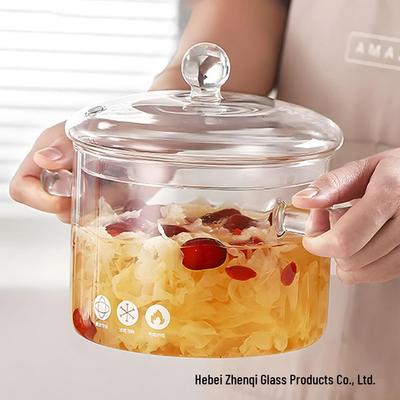 Pentola in Vetro Resistente alle Alte Temperature con Coperchio, Design a Doppia Maniglia per Ramen e Fuoco Diretto, Acciaio Inossidabile, Grande Capacità