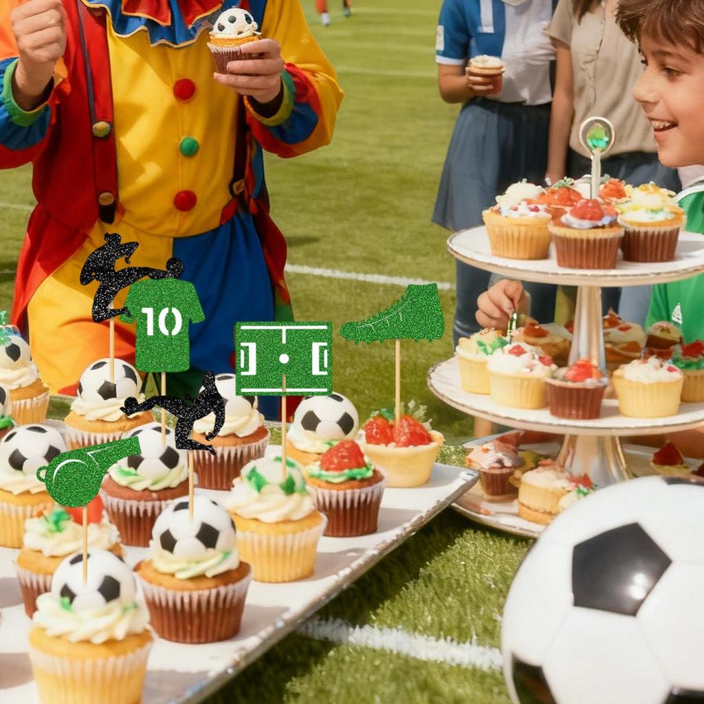 12Pcs Soccer Cake Decoration paper Soccer Ball Cupcake Toppers Sport Cupcake Picks Football Theme Birthday Cake Toppers