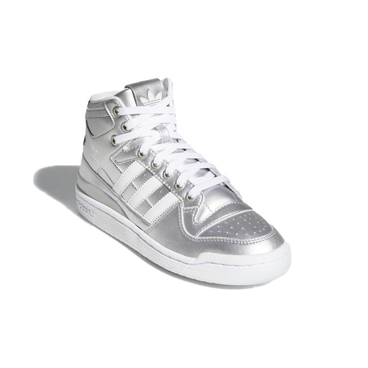 Adidas Originals Forum Mid Synthetic Leather High-Top Sneakers Women Sneakers Silver D98185