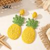 Three-dimensional Pineapple Earrings 1 Pair Handmade Raffia for Women, Boho Straw Hand-Woven Summer Beach Skirt Jewelry Dangle Earrings, Natural