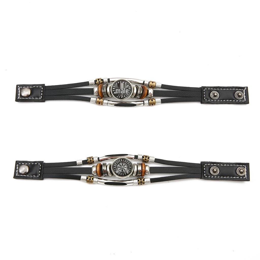 Viking Compass Multilayer Leather and Beaded Bracelet