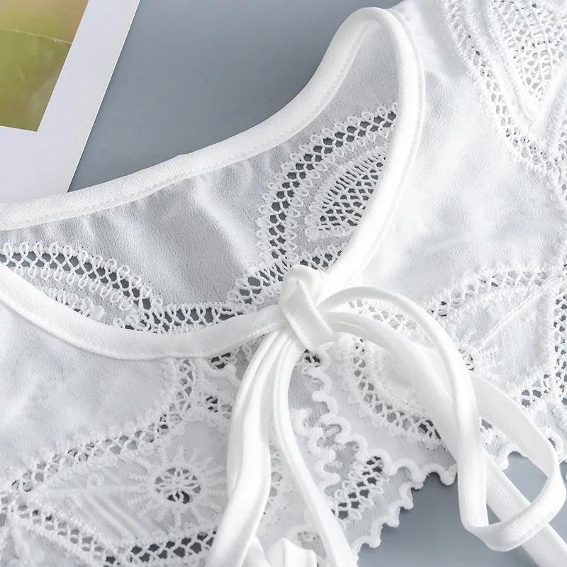 Summer Dress Fake Collars for Women Hollow Out Floral Embroidered Detachable Collar Cotton Polyester False Collar Accessories