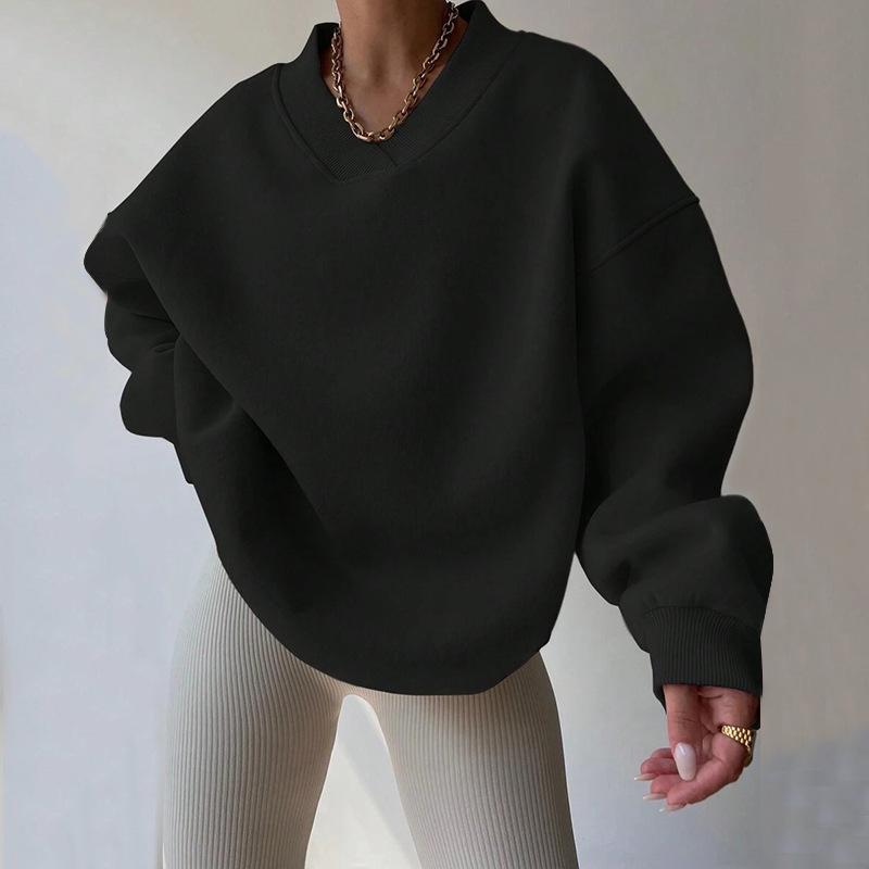 Women's O-neck Oversize Sweatshirt Fall Winter Fashion Loose Solid Color Hoodie Versatile Causal Long Sleeve Pullover