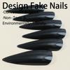 Long pointed nails, dark-toned, detachable, solid color false nails for stylish girls