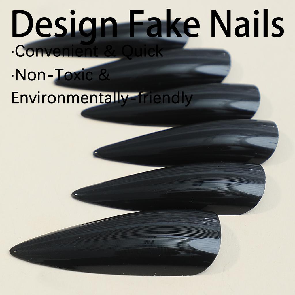 Long pointed nails, dark-toned, detachable, solid color false nails for stylish girls