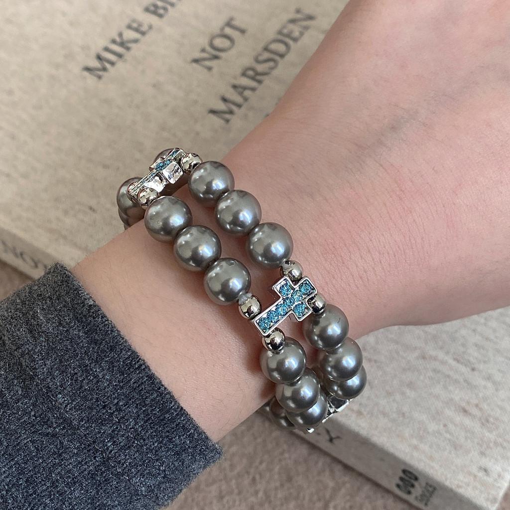Small Niche Blue Cross Pendant Bracelet With Electroplated Finish For Gift синий