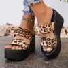 Fashion Thick Bottom Slope Heel Height Increasing Slippers 2025 Summer Leopard Color Beach Open Toe Shoes Women Non-slip Comfort Sandals