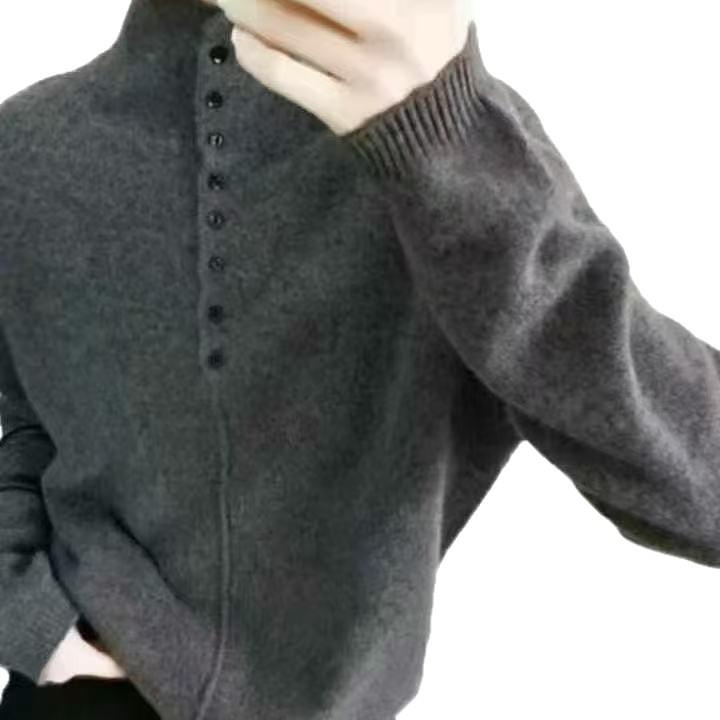 New Autumn and Winter Half-button High-neck Sweater for Women, Thick Long-sleeved, Fashionable and Versatile Base Knitted Sweater