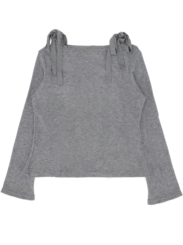 SETSETSET Water Lily Pattern Ribbon Knit Top Melange Gray
