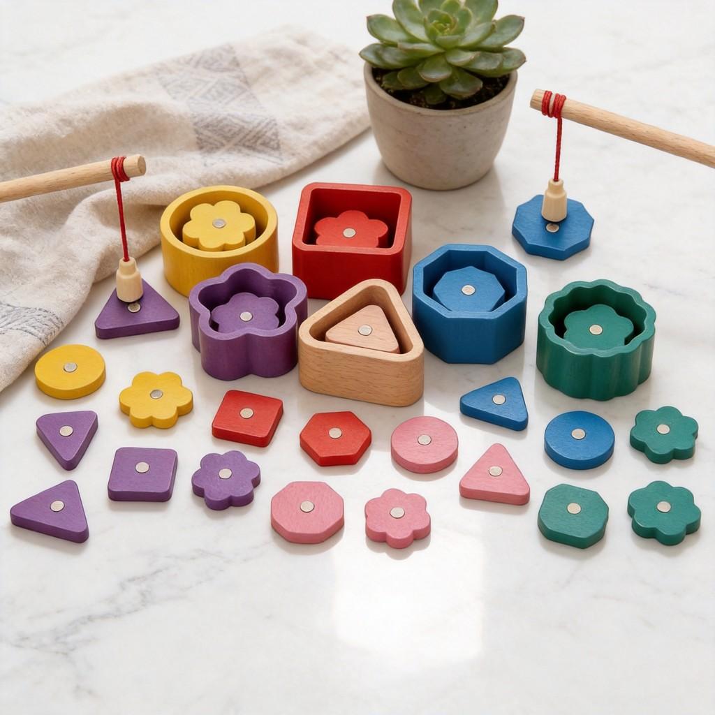 Wooden Magnetic Fishing Shape Matching Toy For Kids Learning And Development