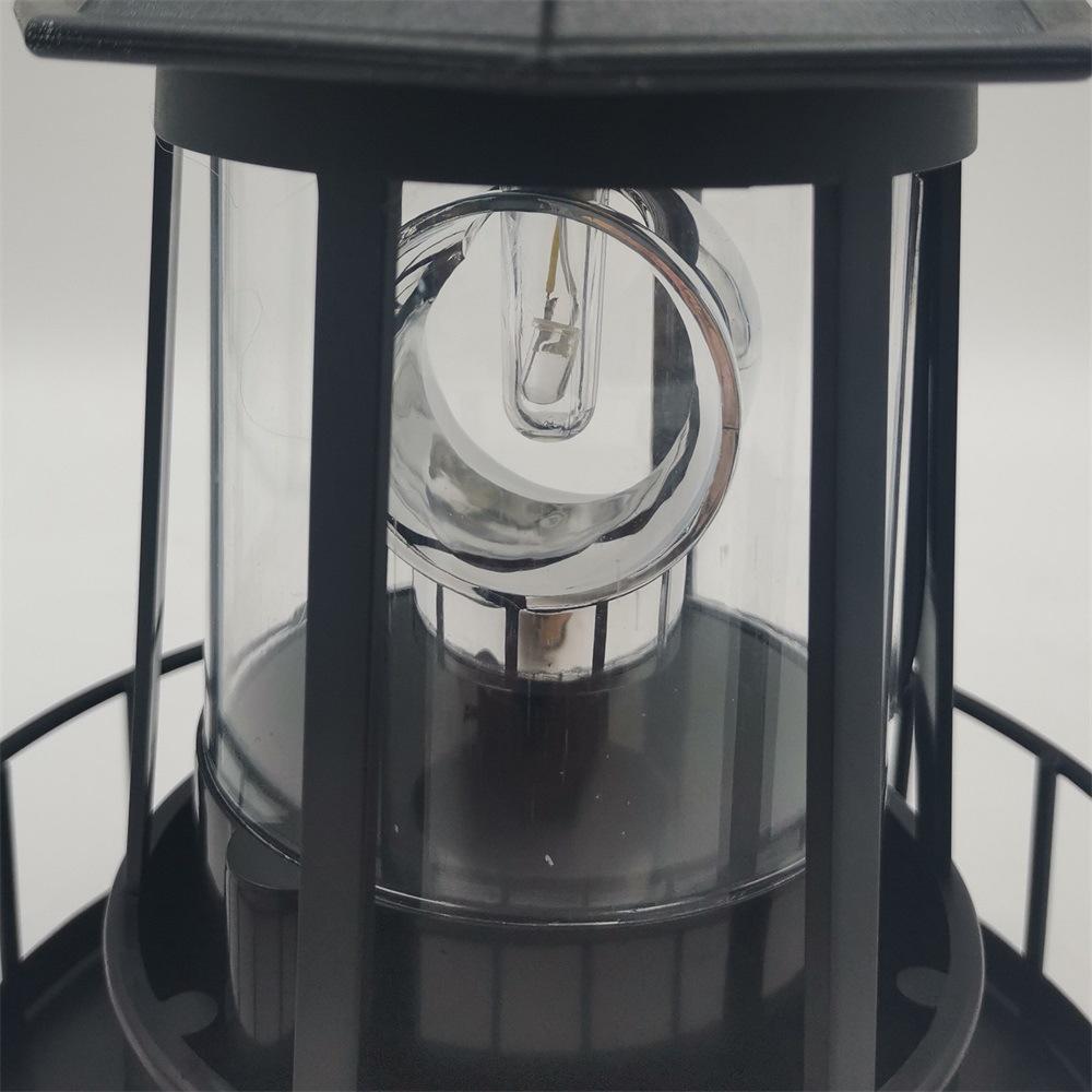 Rotating Beacon Light Iron Solar Adornment Lighthouse Garden Decor Lighthouse-shaped Landscape Lamp
