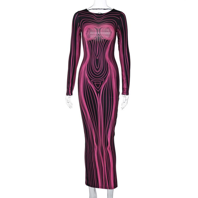 

GMXIA Женская мода весна осень однотонный принт с круглым вырезом и длинным рукавом повседневные платья L розы красного