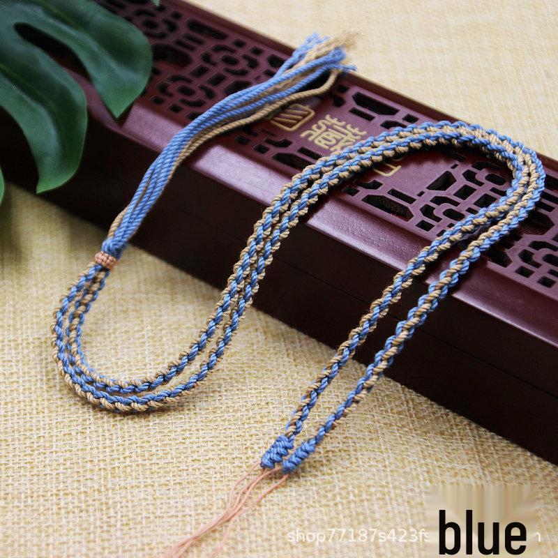 Tibetan Agate Clavicle Sweater Chain Necklace with Handcrafted Cotton Cord