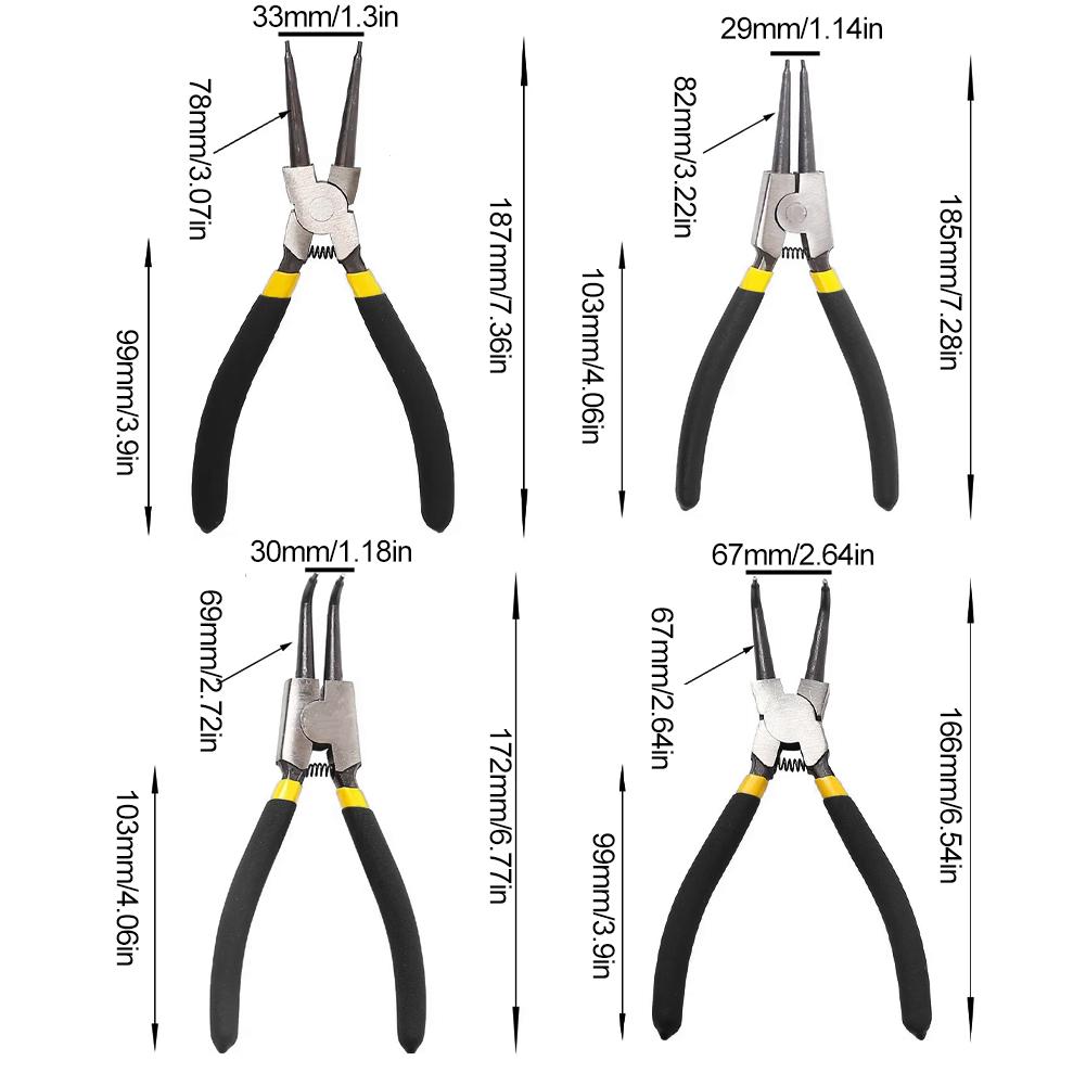 4pcs Multi-function Internal External Pliers Retaining Clips Motorcycle Repair Snap Ring Circlip Pliers Dual-purpose Hand Tools