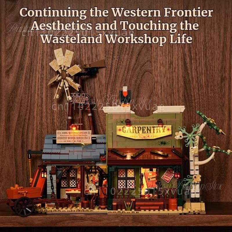 Western Series Carpenter Shop Building Blocks Assembling Street Scene Model Toys Desktop Decoration Collectible Holiday Gifts