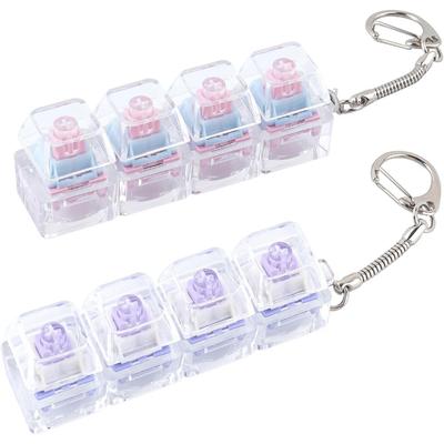 2-10 Pcs 4-In-1 Clicky Keyboard Fidget Keychain Transparent 4 Buttons Finger Stress Reliever Portable Key Ring Bulk Party Favors
