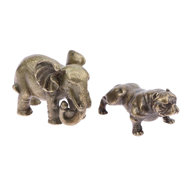 Minature Elephant Tortoise Dog Figurines Tea Pet Table Ornament Decorations Metal Animal Crafts Home Decor Living Room