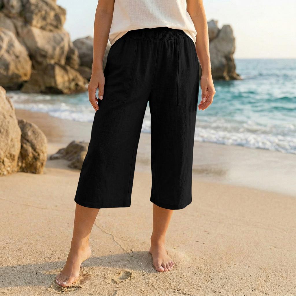 Womens Baggy Cotton Linen Pants Elastic Waist Casual Loose  Summer Beach Vacation  Pants